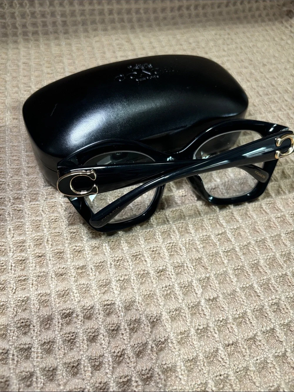 COACH Black Gloss Cat-Eye Optical Glasses with Case